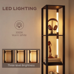 HOMCOM Floor Lamp with Shelves, LED Column Modern Standing Lamp with Fabric Drawer, Adjustable Brightness, Foot Switch for Living Room, Bedroom, Office, Black - thumbnail 5
