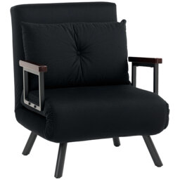HOMCOM 4-in-1 Velvet-Feel Single Chair Bed, with Pillow - Black - thumbnail 1