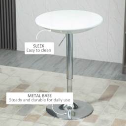 HOMCOM Modern Round Bar Table Adjustable Height Home Pub Bistro Desk Swivel Painted Top with Silver Steel Leg and Base, White - Aosom UK - thumbnail 6