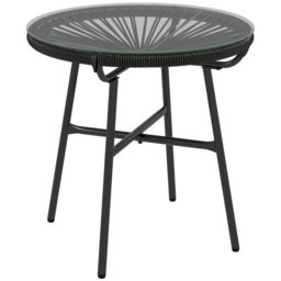 Outsunny Rattan Side Table, Round Outdoor Coffee Table, with Round PE Rattan and Tempered Glass Table Top for Patio, Garden, Balcony, Black - thumbnail 1