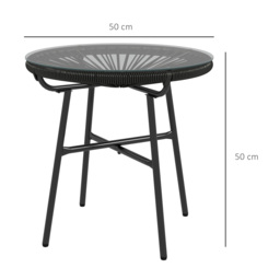 Outsunny Rattan Side Table, Round Outdoor Coffee Table, with Round PE Rattan and Tempered Glass Table Top for Patio, Garden, Balcony, Black - thumbnail 3
