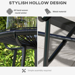 Outsunny Rattan Side Table, Round Outdoor Coffee Table, with Round PE Rattan and Tempered Glass Table Top for Patio, Garden, Balcony, Black - thumbnail 5