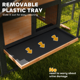 PawHut Wooden Rabbit Hutch Outdoor with Steel Run, Wooden Guinea Pig Cage with Removable Plastic Tray, Asphalt Roof, Ramp - thumbnail 7