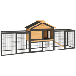 PawHut Wooden Rabbit Hutch Outdoor with Steel Run, Wooden Guinea Pig Cage with Removable Plastic Tray, Asphalt Roof, Ramp - thumbnail 1