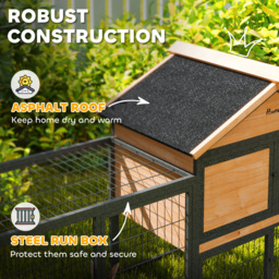 PawHut Wooden Rabbit Hutch Outdoor with Steel Run, Wooden Guinea Pig Cage with Removable Plastic Tray, Asphalt Roof, Ramp - thumbnail 5