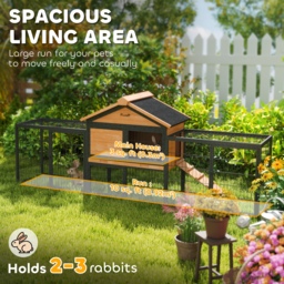 PawHut Wooden Rabbit Hutch Outdoor with Steel Run, Wooden Guinea Pig Cage with Removable Plastic Tray, Asphalt Roof, Ramp - thumbnail 4