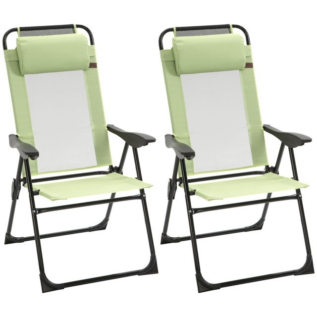 Outsunny Set of 2 Portable Folding Recliner Metal Outdoor Patio Chaise Lounge Chairs with Adjustable Backrest, Green - image 1