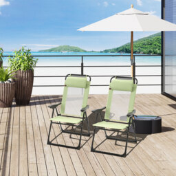 Outsunny Set of 2 Portable Folding Recliner Metal Outdoor Patio Chaise Lounge Chairs with Adjustable Backrest, Green - thumbnail 2