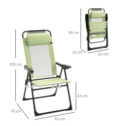Outsunny Set of 2 Portable Folding Recliner Metal Outdoor Patio Chaise Lounge Chairs with Adjustable Backrest, Green - thumbnail 3