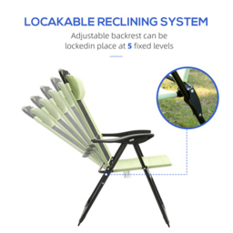 Outsunny Set of 2 Portable Folding Recliner Metal Outdoor Patio Chaise Lounge Chairs with Adjustable Backrest, Green - thumbnail 5