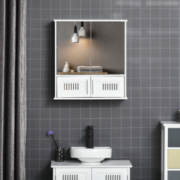 kleankin Wall Mirror Cabinet: Double Door Storage with Adjustable Shelf, White - Aosom UK - thumbnail 2