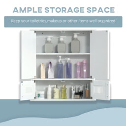kleankin Wall Mirror Cabinet: Double Door Storage with Adjustable Shelf, White - Aosom UK - thumbnail 4