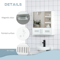 kleankin Wall Mirror Cabinet: Double Door Storage with Adjustable Shelf, White - Aosom UK - thumbnail 6