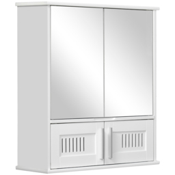 kleankin Wall Mirror Cabinet: Double Door Storage with Adjustable Shelf, White - Aosom UK