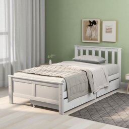 3ft Pine Single Bed with Wooden Frame & under Storage Drawers, Solid Single Bed with Modern Mattress Foundation for Bedrooms, 196x100x82 cm, White - Aosom UK - thumbnail 4