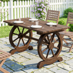 Outsunny Patio Coffee Table, Outdoor Dining Display Desk, Water-Resistant Natural Fir Wood - Aosom UK - thumbnail 2
