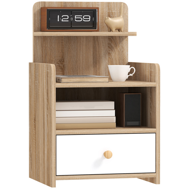 HOMCOM Multi-Storage Bedside Table - White/Wood-Effect - image 1
