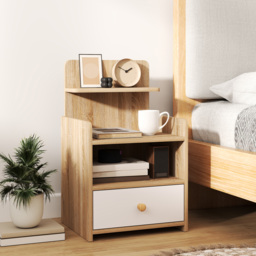 HOMCOM Multi-Storage Bedside Table - White/Wood-Effect - thumbnail 2