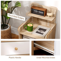 HOMCOM Multi-Storage Bedside Table - White/Wood-Effect - thumbnail 5