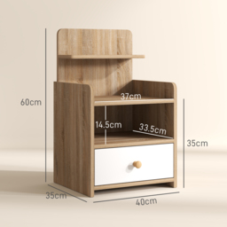 HOMCOM Multi-Storage Bedside Table - White/Wood-Effect - thumbnail 3