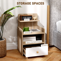 HOMCOM Multi-Storage Bedside Table - White/Wood-Effect - thumbnail 4