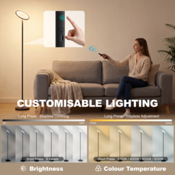 HOMCOM Uplighter Floor Lamp with Tuya App and Music Sync, Standing Lamp with Adjustable Head for Living Room Bedroom, Black - thumbnail 5