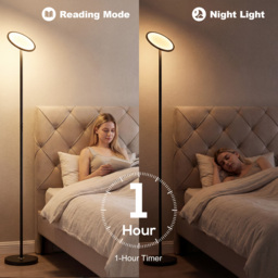 HOMCOM Uplighter Floor Lamp with Tuya App and Music Sync, Standing Lamp with Adjustable Head for Living Room Bedroom, Black - thumbnail 8