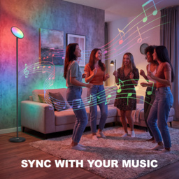 HOMCOM Uplighter Floor Lamp with Tuya App and Music Sync, Standing Lamp with Adjustable Head for Living Room Bedroom, Black - thumbnail 6