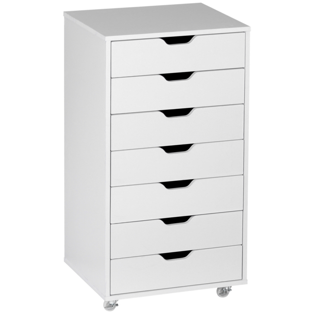 Vinsetto Vertical Filing Cabinet, 7-drawer File Cabinet, Mobile Office Cabinet on Wheels for Study, Home Office, White - Aosom UK - image 1