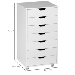 Vinsetto Vertical Filing Cabinet, 7-drawer File Cabinet, Mobile Office Cabinet on Wheels for Study, Home Office, White - Aosom UK - thumbnail 3