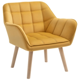 HOMCOM Armchair Accent Chair Wide Arms Slanted Back Padding Iron Frame Wooden Legs Home Bedroom Furniture Seating Yellow