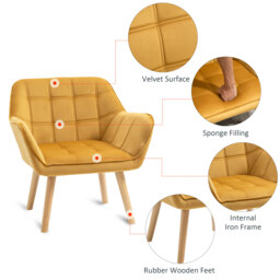 HOMCOM Armchair Accent Chair Wide Arms Slanted Back Padding Iron Frame Wooden Legs Home Bedroom Furniture Seating Yellow - thumbnail 4