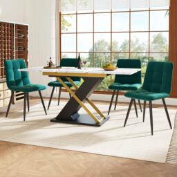 6–8 Seats Extendable Dining Table with Marble-Effect MDF Top, Kitchen Table with Metal Slide Rails, 120-160L x 80W x 75.5H cm, Black+Golden - Aosom UK - thumbnail 9