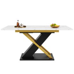 6–8 Seats Extendable Dining Table with Marble-Effect MDF Top, Kitchen Table with Metal Slide Rails, 120-160L x 80W x 75.5H cm, Black+Golden - Aosom UK - thumbnail 2