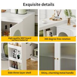 360° Rotating Kitchen Bar Table with Glass Doors, Metal Handles, Multifunctional Cabinet with Open Shelves, 120L x 120W x 97H cm, White - Aosom.UK - thumbnail 6