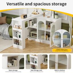 360° Rotating Kitchen Bar Table with Glass Doors, Metal Handles, Multifunctional Cabinet with Open Shelves, 120L x 120W x 97H cm, White - Aosom.UK - thumbnail 5