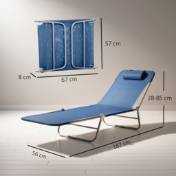 Outsunny Folding Sun Lounger with Head Pillow - Dark Blue - thumbnail 3