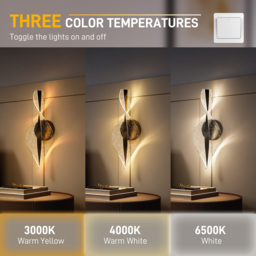 HOMCOM Led Wall Lamp 2 Pack, 13W Modern Indoor Spiral Wall Light, Colour Temperature Adjustable 3000K/4000K/6500K, for Bedroom, Living Room, Hallway, Stairs, Black - thumbnail 4