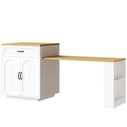 Extendable Kitchen Island with Built-In Wine Rack, Multifunctional Storage Cabinet with Dining Table, 141-193.5L x 70W x 101.5H cm, White - Aosom UK - thumbnail 8