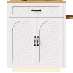 Extendable Kitchen Island with Built-In Wine Rack, Multifunctional Storage Cabinet with Dining Table, 141-193.5L x 70W x 101.5H cm, White - Aosom UK - thumbnail 7