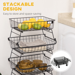 HOMCOM 5 Tier Storage Trolley, Stackable Fruit Vegetable Cart for Kitchen, Living Room, 40 x 2 x 97 cm, Black - thumbnail 5