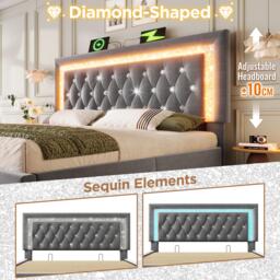 Upholstered Bed with Built-In USB Ports and Type-C Charging, Hydraulic Storage Bed with Adjustable Headboard, 214L x 160W x 108H cm, Grey - Aosom UK - thumbnail 5