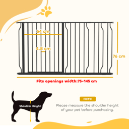 PawHut 75-145cm Dog Gate Extra Wide Stairway Gate for Pet,Pressure Fit Stair Gate for Doorways, Hallways, Staircases, Black - Aosom UK - thumbnail 3