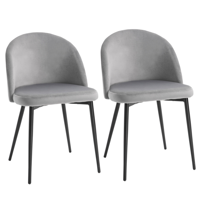 HOMCOM Velvet Dining Chairs w/ Soft Fabric Seat and Back, Set of 2 Contemporary Design for Office Dining Kitchen Living Room, Grey - Aosom UK - image 1