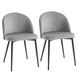 HOMCOM Velvet Dining Chairs w/ Soft Fabric Seat and Back, Set of 2 Contemporary Design for Office Dining Kitchen Living Room, Grey - Aosom UK - thumbnail 1