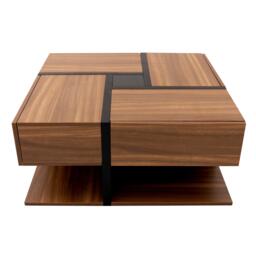 Square Coffee Table with 4 Drawers and Bottom Storage Space, Wooden Table with Unique Pattern for Living Room, 78L x 78W x 36H cm, Natural - Aosom.UK - thumbnail 2