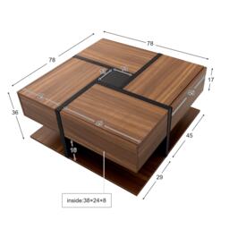 Square Coffee Table with 4 Drawers and Bottom Storage Space, Wooden Table with Unique Pattern for Living Room, 78L x 78W x 36H cm, Natural - Aosom.UK - thumbnail 3