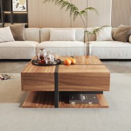 Square Coffee Table with 4 Drawers and Bottom Storage Space, Wooden Table with Unique Pattern for Living Room, 78L x 78W x 36H cm, Natural - Aosom.UK - thumbnail 5