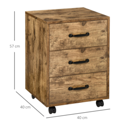 HOMCOM Rolling File Cabinet with 3 Drawers, Under Desk Mobile Filing Organizer Home Office Bedroom Furniture - Aosom UK - thumbnail 3