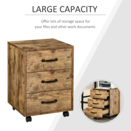 HOMCOM Rolling File Cabinet with 3 Drawers, Under Desk Mobile Filing Organizer Home Office Bedroom Furniture - Aosom UK - thumbnail 4